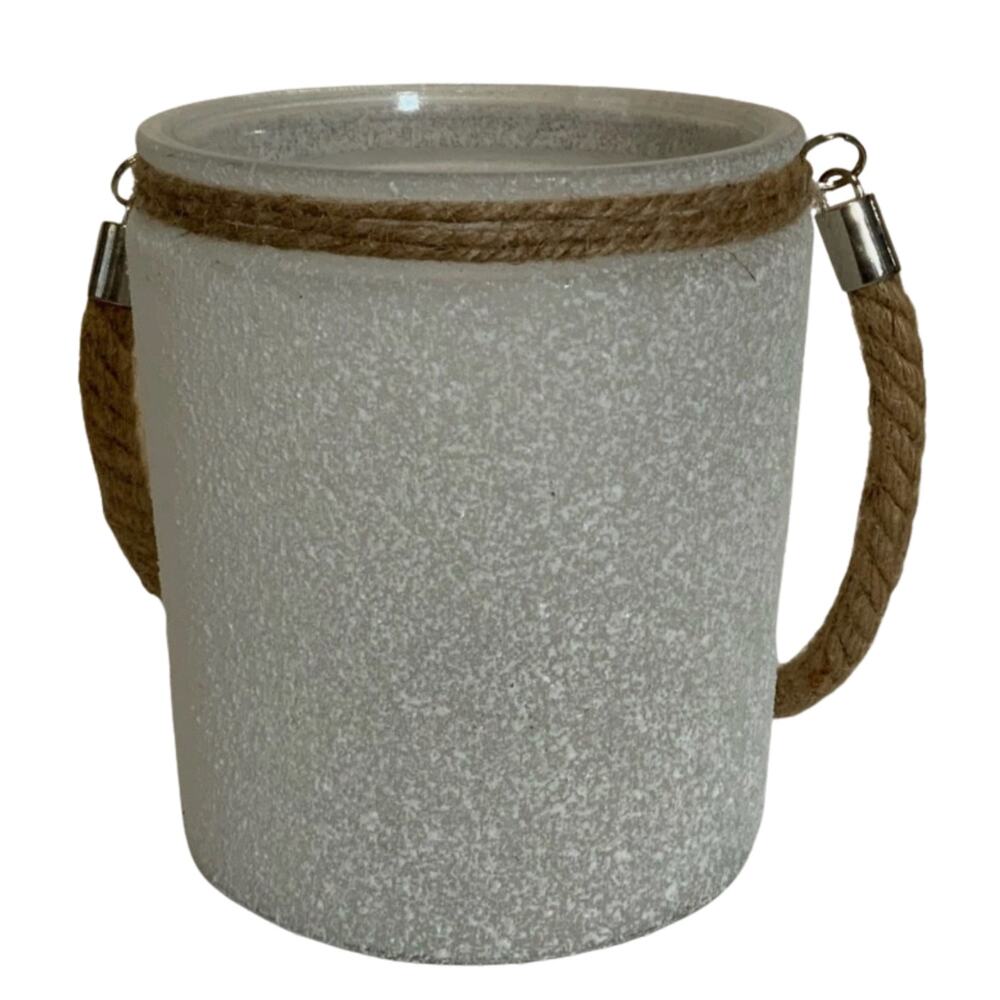 Frosted Snowflake Decorative Bucket Rope Handle Lantern Style Decor Gray - Picture 2 of 2